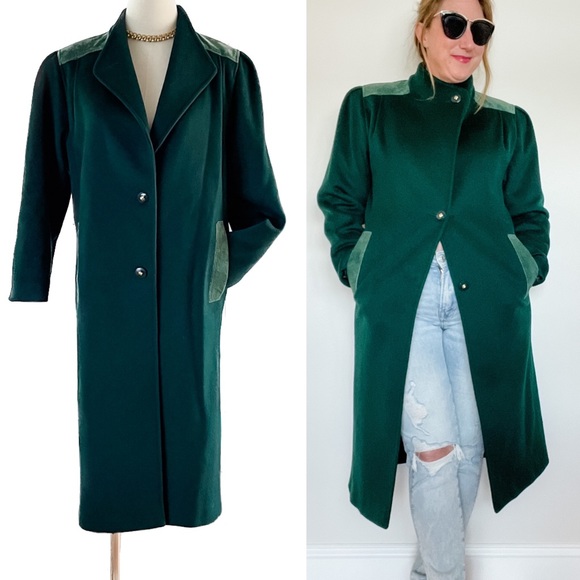 Vintage Jackets & Coats Vintage 8s Emerald Green 00 Wool Suede Long